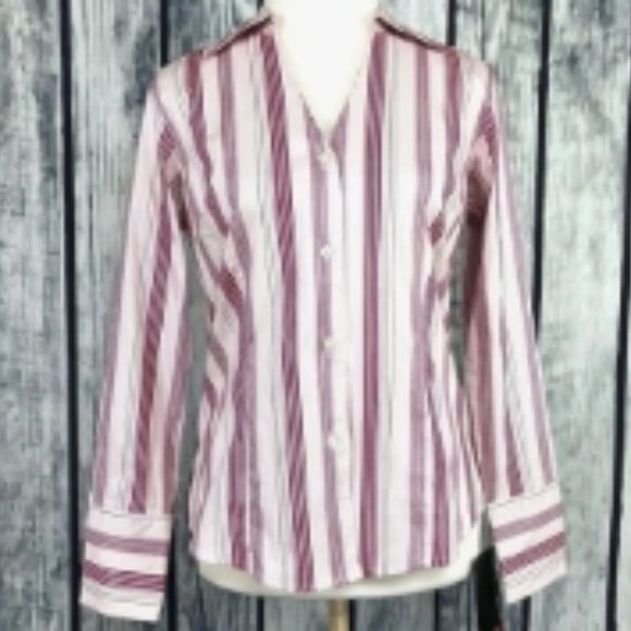 Alc At Last Classics Women's S Pink Striped Long Sleeve Button Up Shirt NWT - Picture 3 of 3
